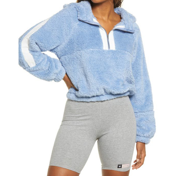 BP. Teddy Plush Fleece Hoodie Sweatshirt S Half Zip Womens Blue Forever NWT - Picture 1 of 7